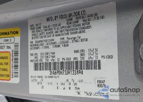 2018 Ford Fusion Se from USA, damaged, VIN 3FA6P0H73JR133494